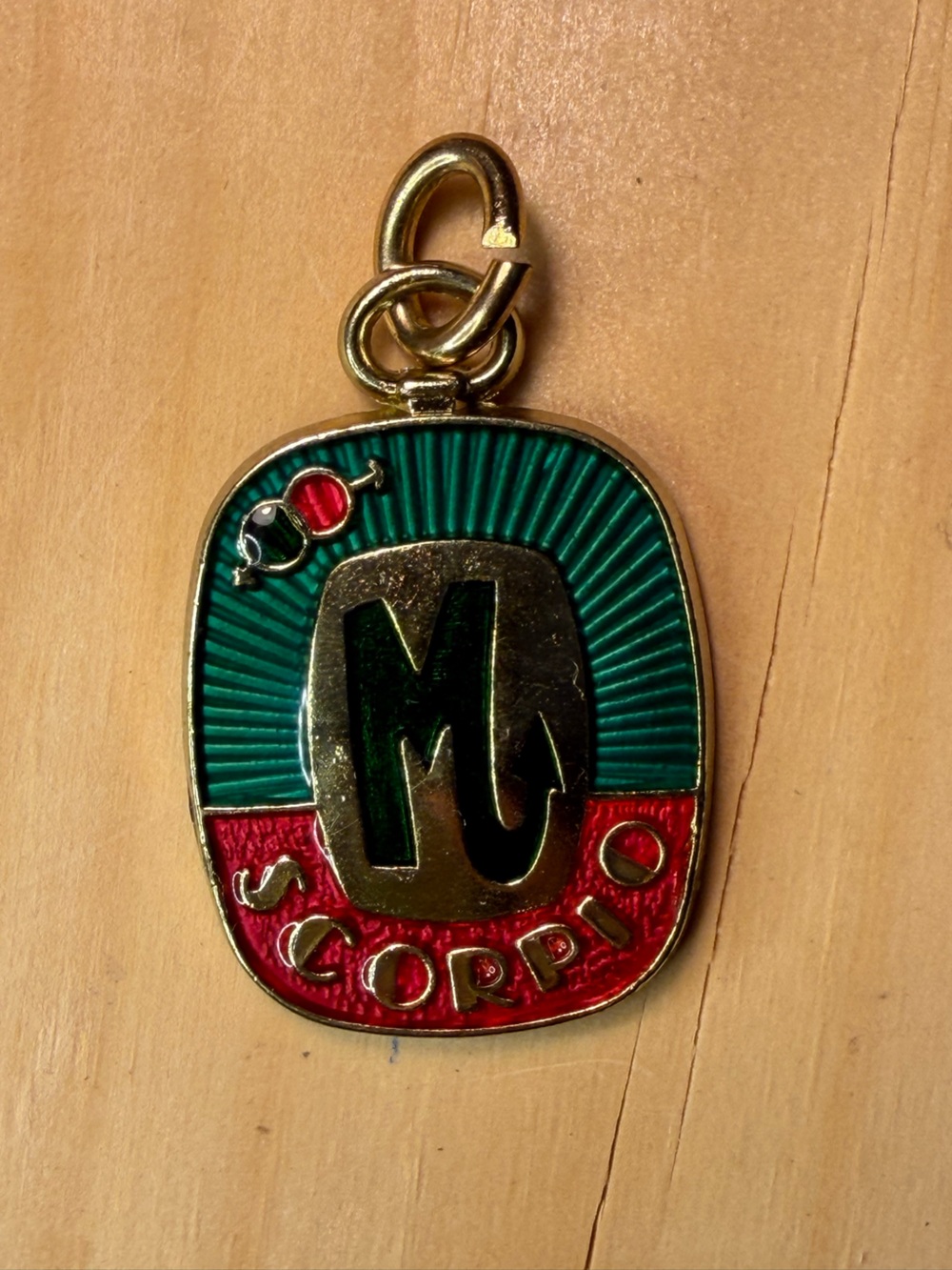 1970s Scorpio Zodiac Green and Red Enamel Keychain Charm